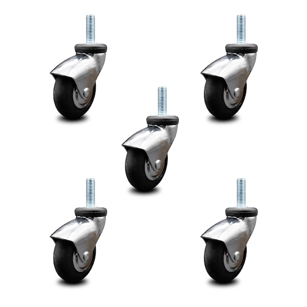 Service Caster 3 Inch Bright Chrome Hooded Neoprene Rubber 3/8 Inch Threaded Stem Casters, 5PK SCC-TS03S310-NPRB-BC-381610-5 - main
